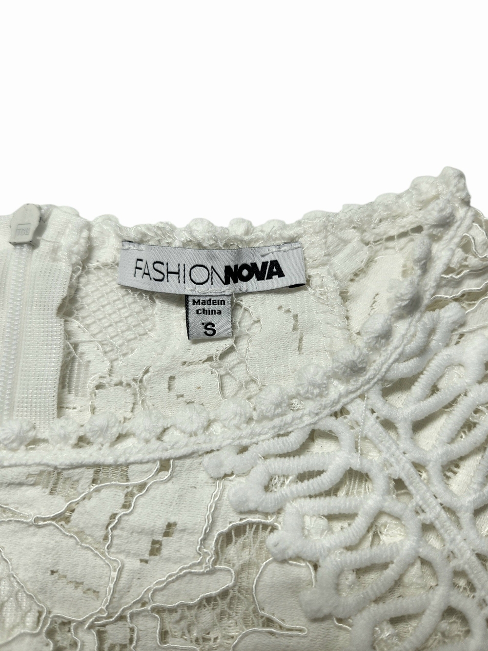 Fashion Nova White Lace Crochet Sheath Dress Small Bridal Shower Boho Mini Fairy - Picture 11 of 14